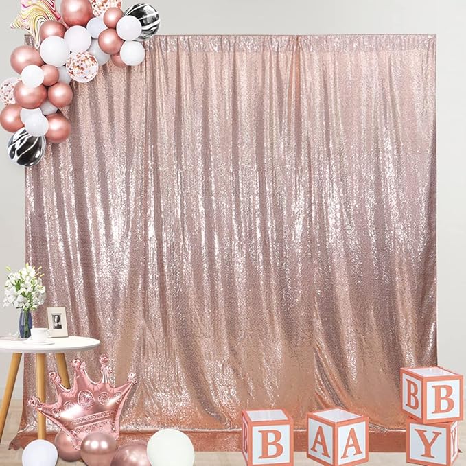 SquarePie Sequin Backdrop Not See Through Thick Background Glitter Curtain Party 7FT x 7FT Rose Gold