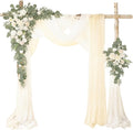 Deluxe White Artificial Wedding Arch Flowers with Drapes Kit-Pack of 5, 2pcs Flower Arrangements 3pcs Hanging Sheer Drapes White Ceremony Arbor Reception Backdrop Rose Floral Decorations.
