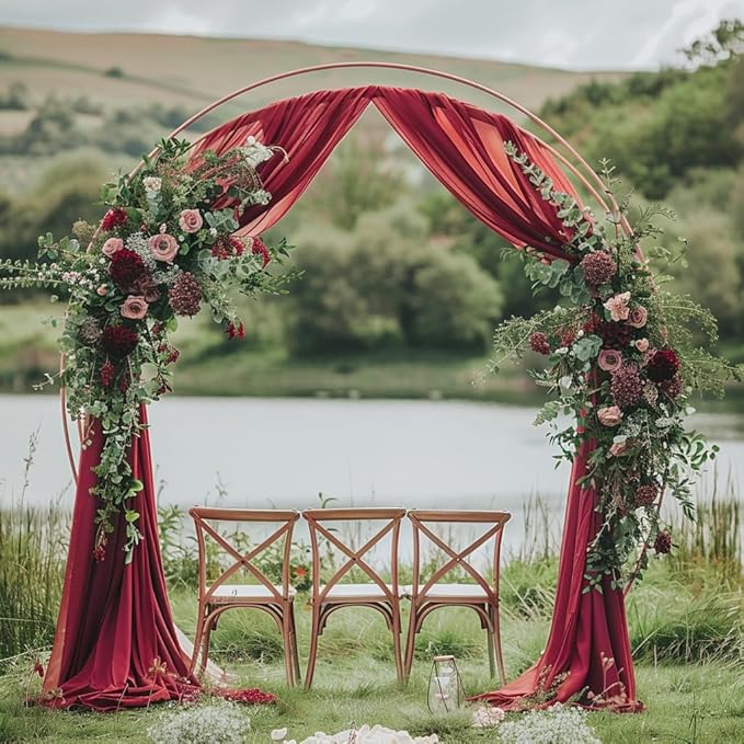 Wedding Arch Draping Fabric 6 Panels 28.7" x 20FT Burgundy Sheer Chiffon Backdrop Drapes for Wedding Ceremony Birthday Party Bridal Shower Outdoor Decoration