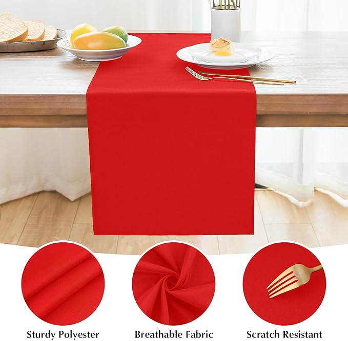 2 Pack Red Table Runner 12 x 72 Inch Solid Color Farmhouse Runners Coffee Table Dresser for Daily Party Home Decoration