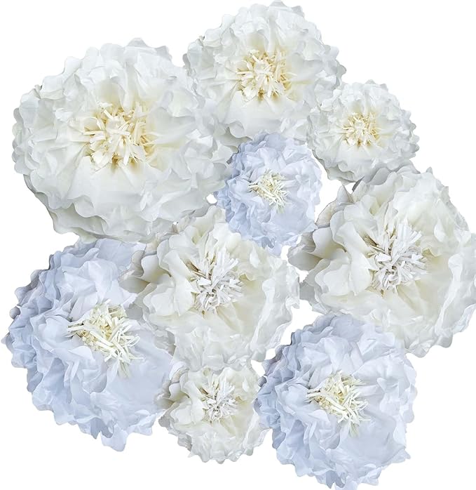 White Paper Flower Pom Poms Wall Decorations for Birthdays, Bridal, Baby Showers, Weddings, Outdoor Decor, Tea Parties, Engagement