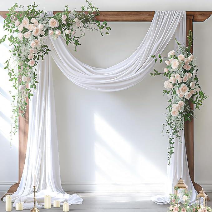 Socomi White Sheer Wedding Arch Draping Fabric 29" x 20Ft 4 Panels Outdoor Curtain Drapes Extra Long for Bridal Baby Shower Ceremony Birthday Party Decor
