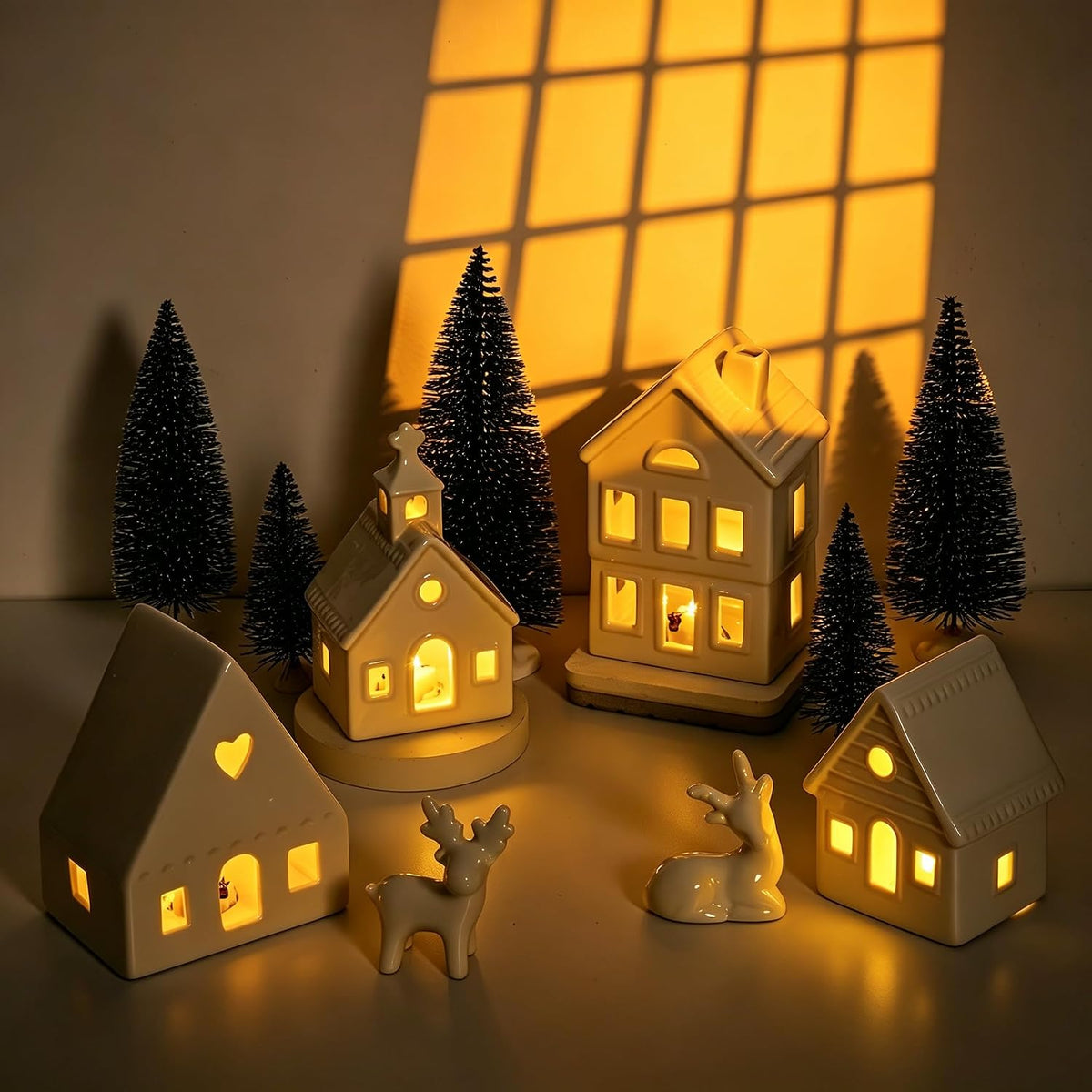 ktinnead 11 pcs christmas village sets-white ceramic indoor, main product view