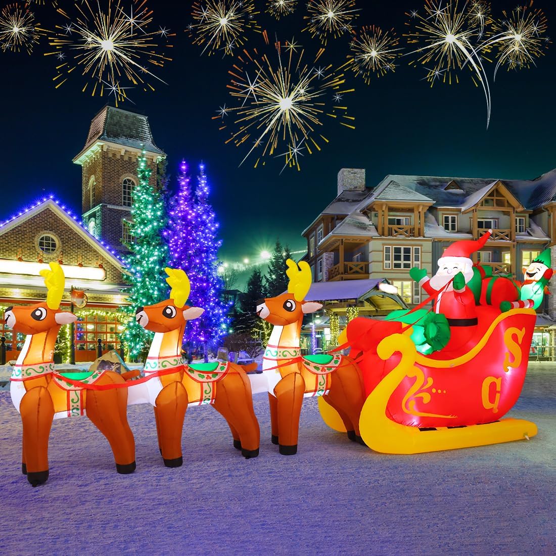 goosh 12 ft christmas inflatable reindeer cart outdoor, main product view