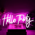 Pink Hello Thirty Neon Sign for Wall - 30th Birthday Gifts for Women Party Photo Background - Hanging Light for Wedding Anniversary Party Decor
