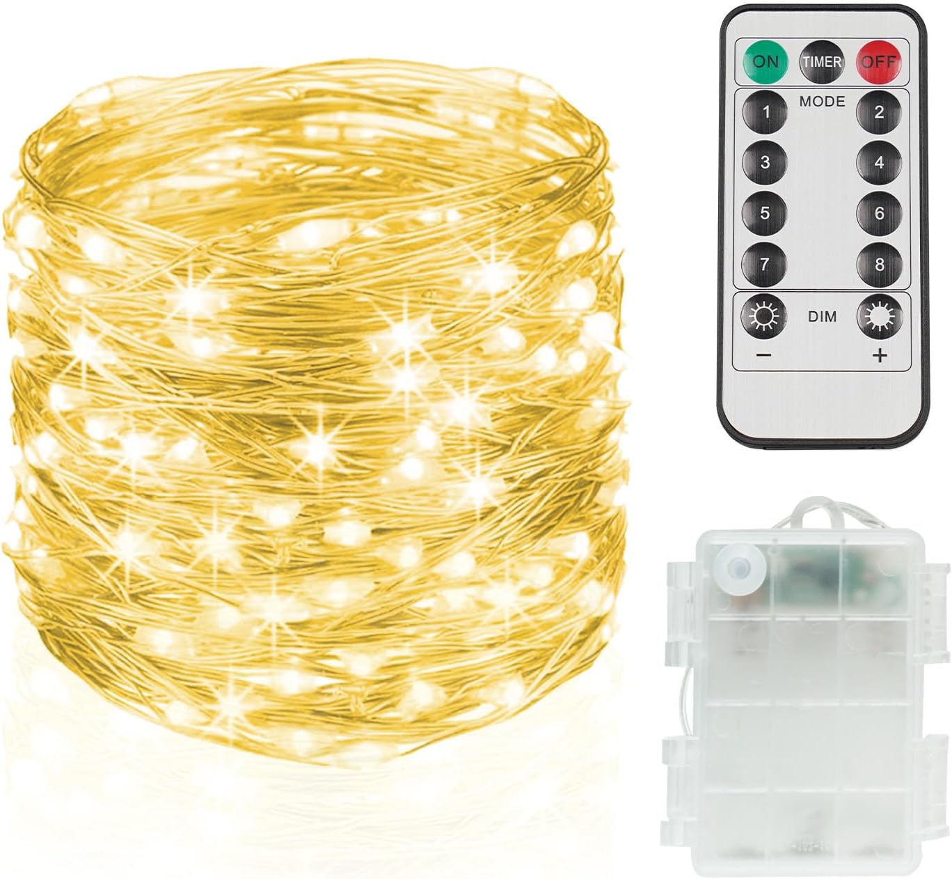 suddus Fairy Lights Battery Operated with Remote, 33ft 100 LED Dimmable Twinkle Lights with Timer, Waterproof Copper Wire String Lights for Bedroom, Christmas, Tree, Indoor Outdoor Decor (Warm White)