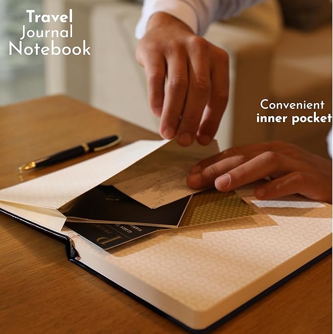 SETTINI Journal Notebook for Writing, Vegan Leather Hardcover Notebook - Pen loop, Back Pockets & Lay-Flat design, 120 GSM A5 College ruled Bleed free Paper, Gift Set for Men and Women, Onyx Black - Birthday Gift