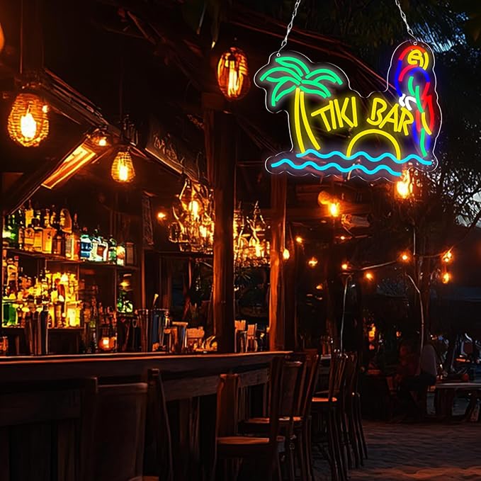 LED Neon Tiki Bar Signs Dimmable Beach Theme Wall Decor Hawaii Pool Bar Party Gift for Boys Girls-16 x 12.2 IN-USB Powered-Acrylic