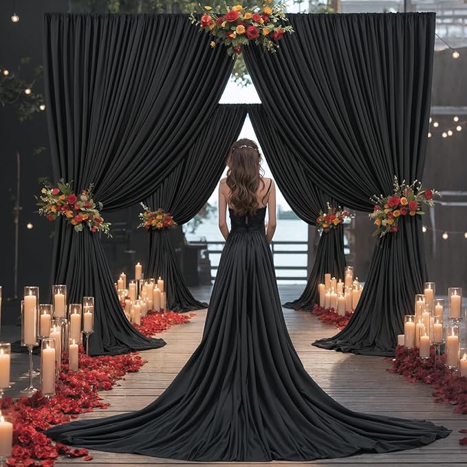 10×14ft Wrinkle Free Black Backdrop Curtain for Parties Wedding,2 Panels 5×14ft Height Soft Silky Polyester Photo Backdrop Drapes for Birthday Graduation Photography Stage Event Background Cloth