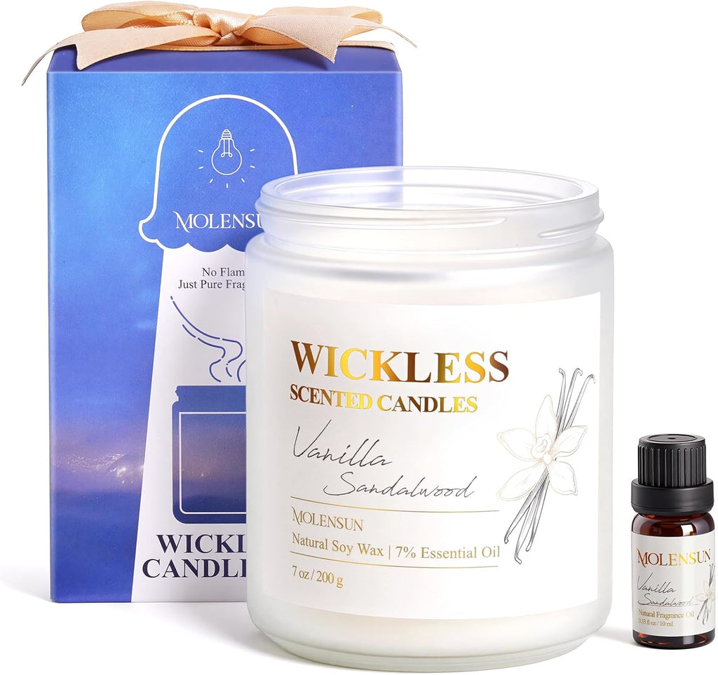Vanilla Sandalwood Wickless Candle for Candle Warmer Lamp with 10ml Essential Oil for Custom Aroma, Flameless Non-Toxic Soy Scented Candle for Home, Monter's Day or Birthday Gifts for Women & Men