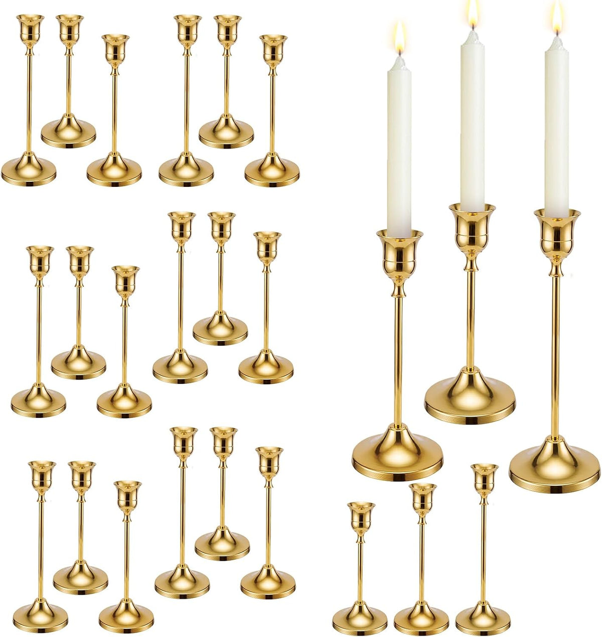 24Pcs Gold Taper Candle Holders Set, Vintage Tabletop Candle Holder