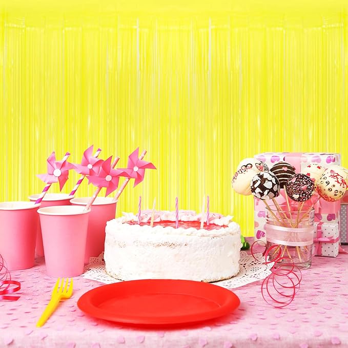 5 Pack Yellow Foil Curtain Backdrop 3.2ft x 8.2ft Tinsel Foil Fringe Curtains Macaron Photo Booth Streamer Backdrop for Party Decorations Birthday Baby Shower Bachelorette Holiday Decor (Yellow)
