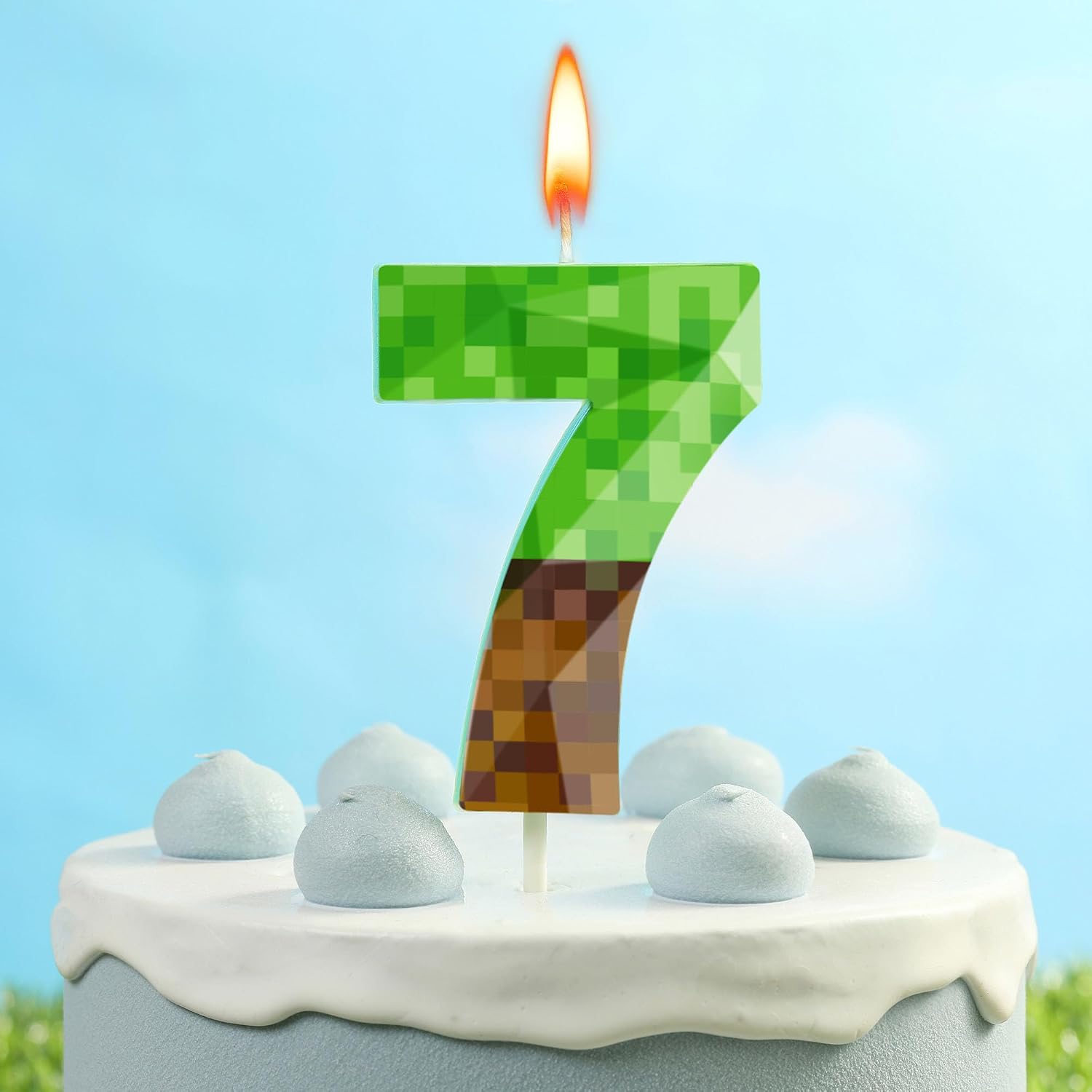 PHD CAKE 2.76 Inch Number 7 Pixel Birthday Candles Crystal, Green Miner Number Candles, Cake Number Candles, Party Celebration, Style Candle
