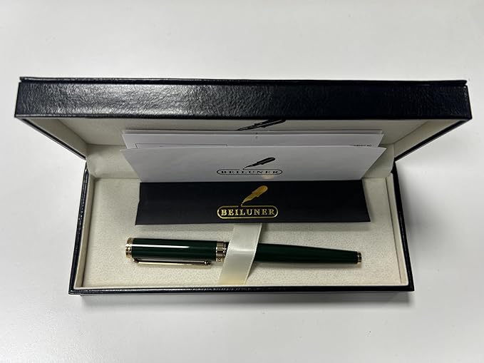 BEILUNER Racing Green Fountain Pen,Stunning Luxury Pens with 24K Gold Finish, Gorgeous 24K Gilded Nib(Fine), Trustworthy Gift for Men&Women -Ink Converter-Elegant, Graduation,Fancy Pen for Writing