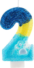 Glitter Dog and Cat 2nd Birthday Candle Blue Numbers 2 Candle Paw Cake Topper Cupcake Decorations for Pet Theme Party Decor Anniversary Celebrations Supplies