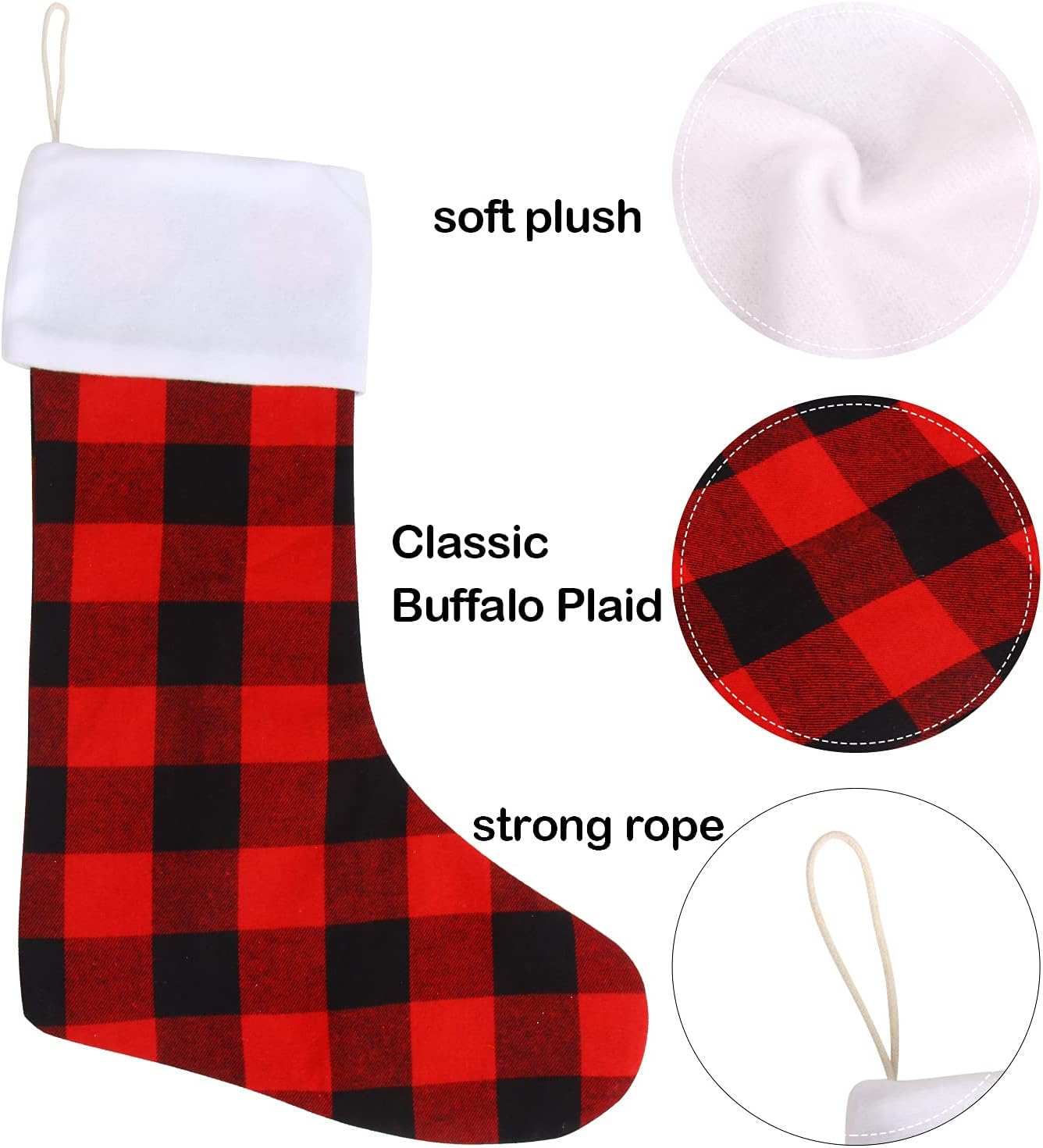 DIYASY Christmas Buffalo Plaid Stockings,6 Pack 18 Inches Large Black White Plaid Stockings