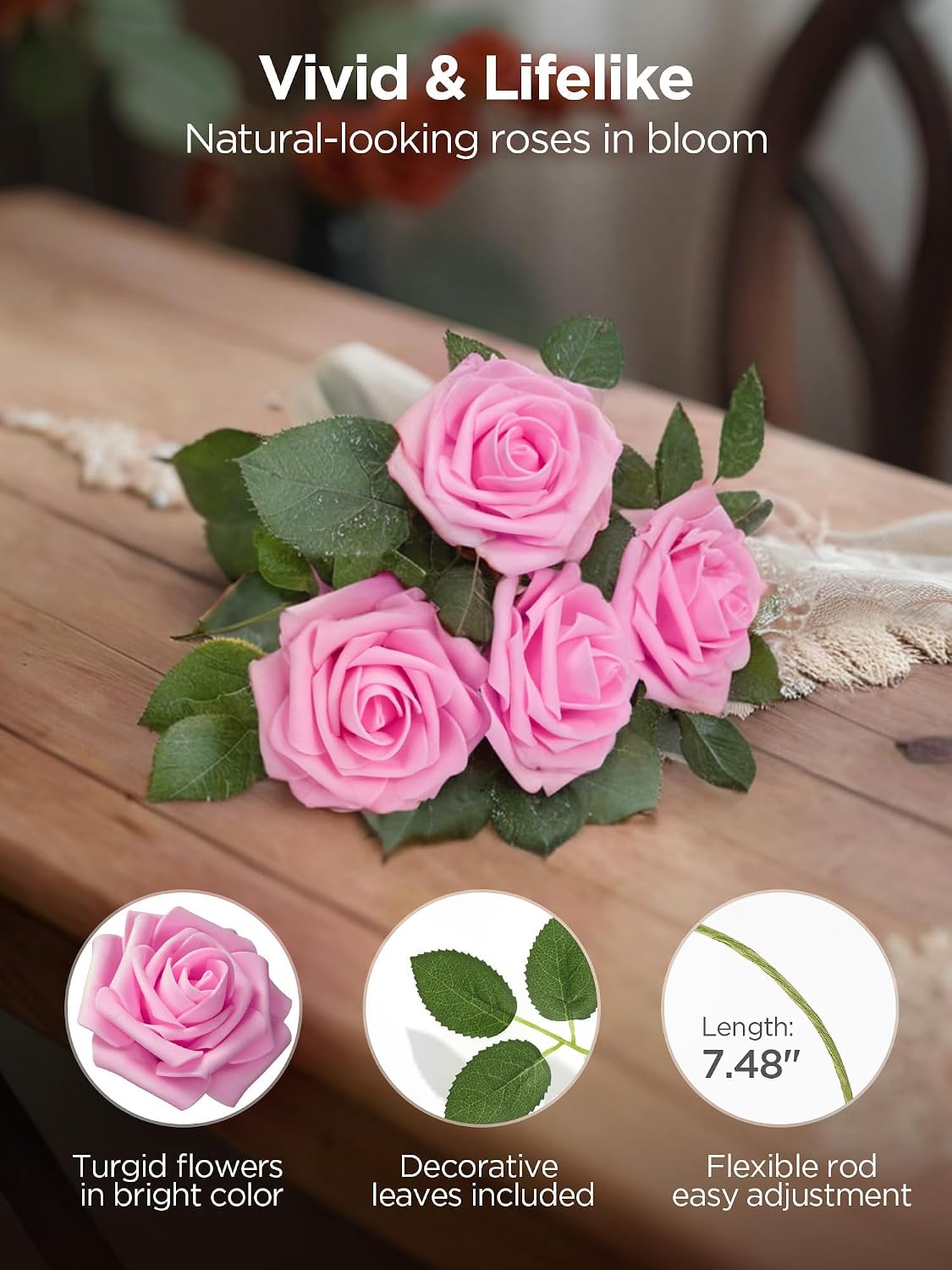 innogear fake roses 50 pcs pink flowers artificial shown in use