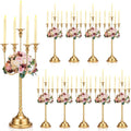 Rtteri 10 Pcs Gold Candelabra Candlestick Holder Metal Candle Stand Candelabra for Taper Candles Table Centerpieces Wedding Christmas Holiday Birthday Party (12.2 x 12.2 x 26.4 Inch,5 Arm)
