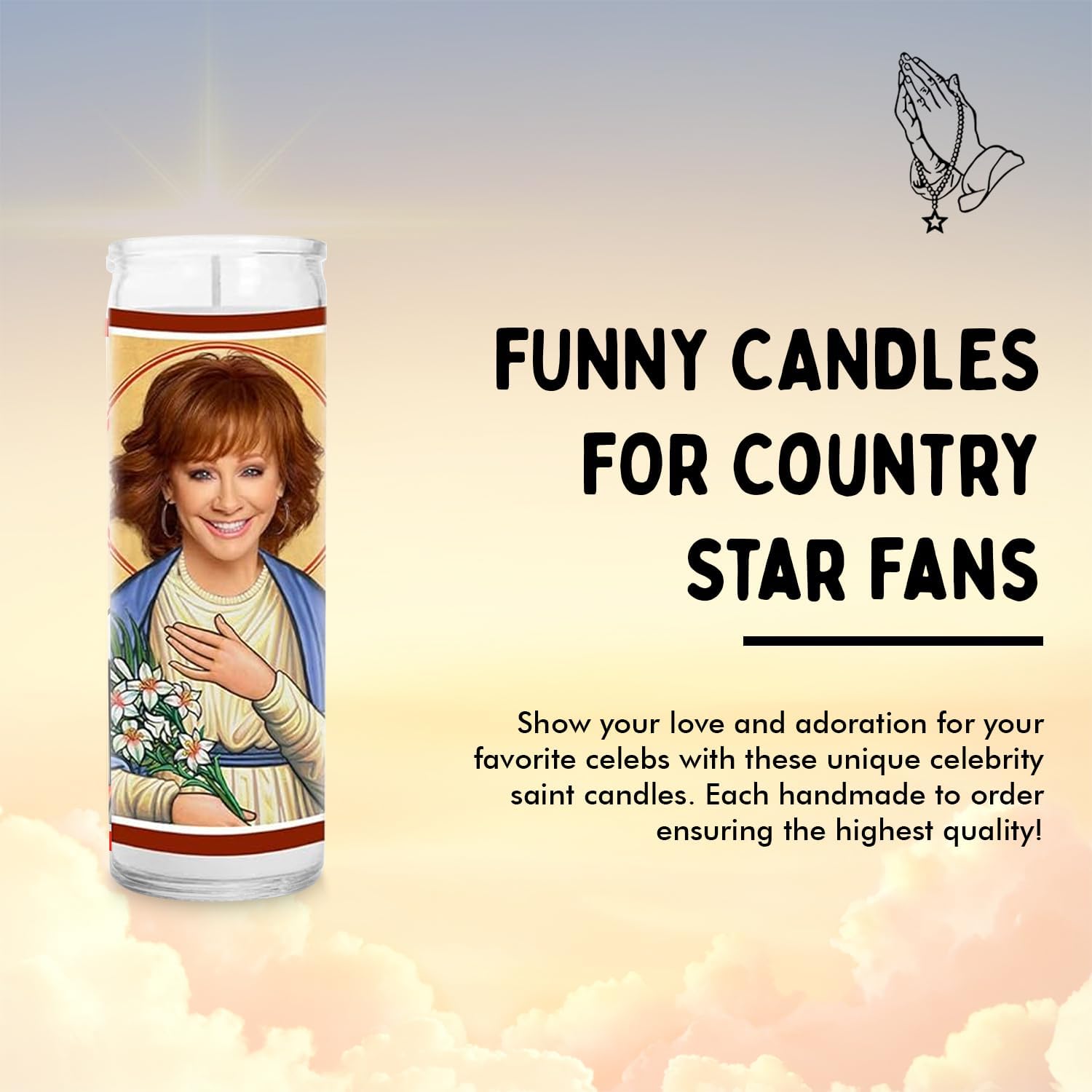 Country Star Celebrity Glass Jar Candle – Unscented Handmade Soy Wax Votive Candle – Unique Gift for Music & Movie Lovers – Home Decor Collectible for Living Room & Office – 8 Inch