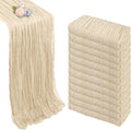12 Pack Beige Cheesecloth Fall Table Runner 10ft Boho Gauze Fabric Cheese Cloth Table Runner 35 x 120 Inch Rustic Sheer Runner for Thanksgiving Wedding Decor Baby Shower Party Centerpiece Decoration