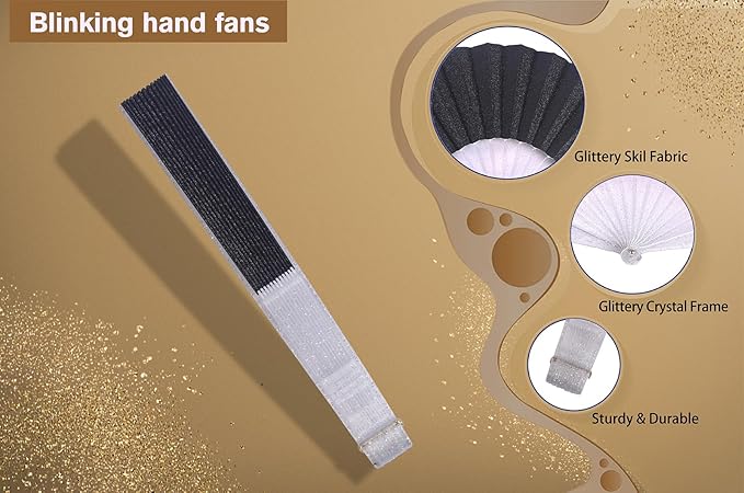 HUNANBANG Glitter Folding Hand Fan for Men Women Acrylic Folding Clack Hand Fan for Music Disco Rave Festival Party Supplies (Glitter blk2gd2)