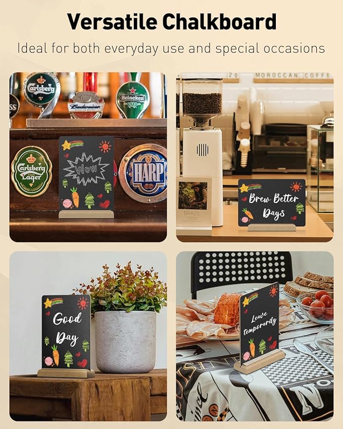 Uniclife Small Chalkboard Sign with Stand & Chalk Markers, 5.9 x 8 Inch, Double-Sided Wooden Chalk Board Sign for Tables, Reusable Message Board, Menu Board for Wedding Party Restaurant Food Display
