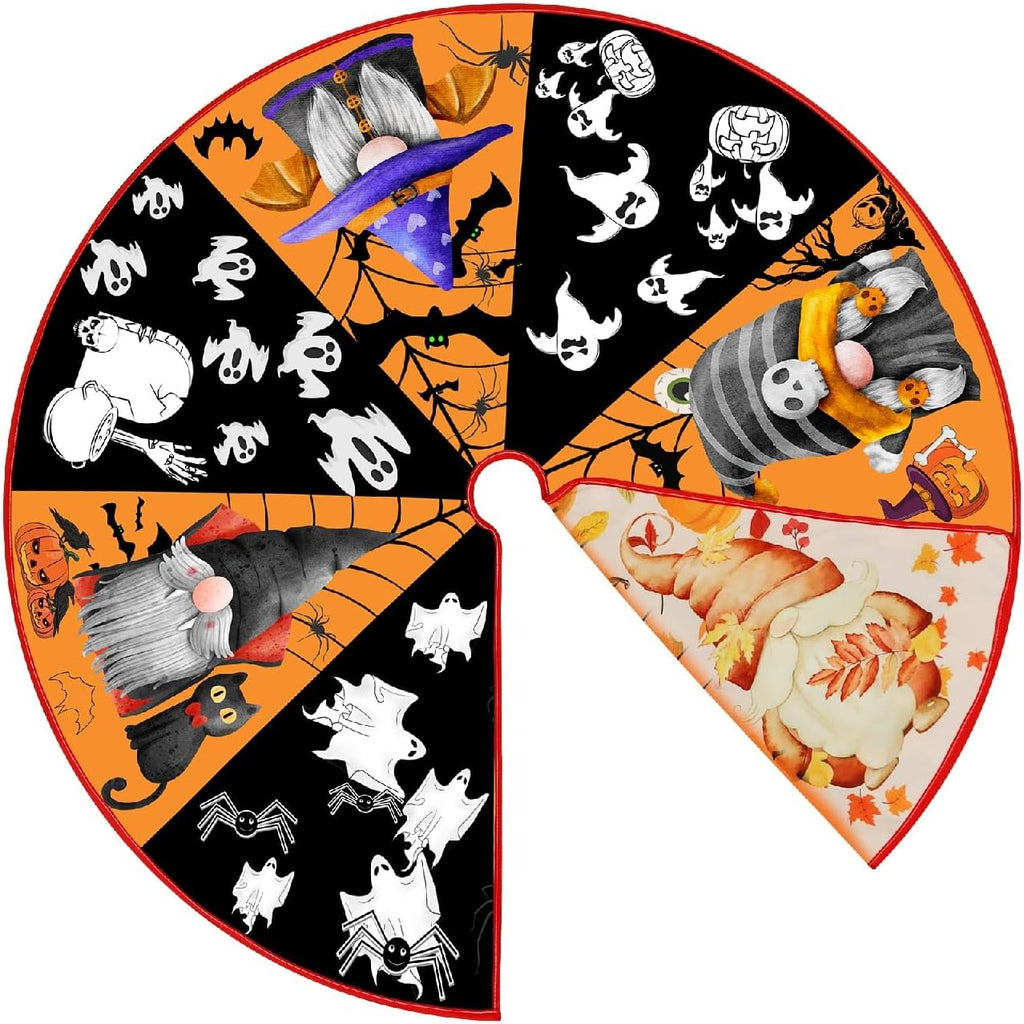 15 Inch Mini Halloween Tree Skirt Fall Thanksgiving Day Tree Skirt Small Reversible Double Sided Print Mat Holiday Party Supplies for Home Tabletop Christmas Tree Decoration