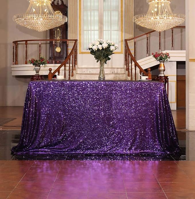 SquarePie Sequin Tablecloth 50 x 72 Inch Purple Sparkly Table Cloth for Wedding Halloween Party
