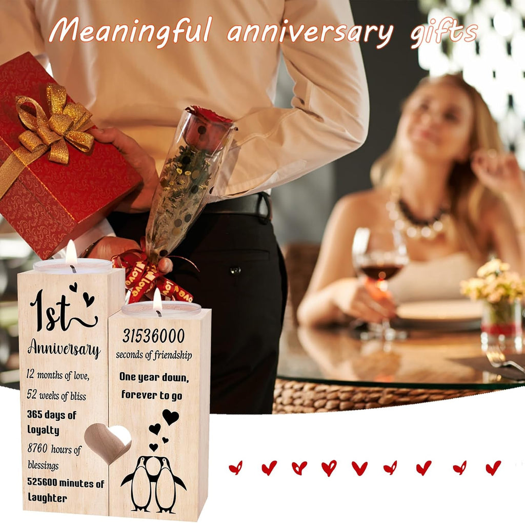 1 Year Anniversary Wedding Gifts for Boyfriend Girlfriend, One Year 1st Anniversary Romantic Gifts for Him Her, Heart Shaped Candlestick for Couple Husband Wife