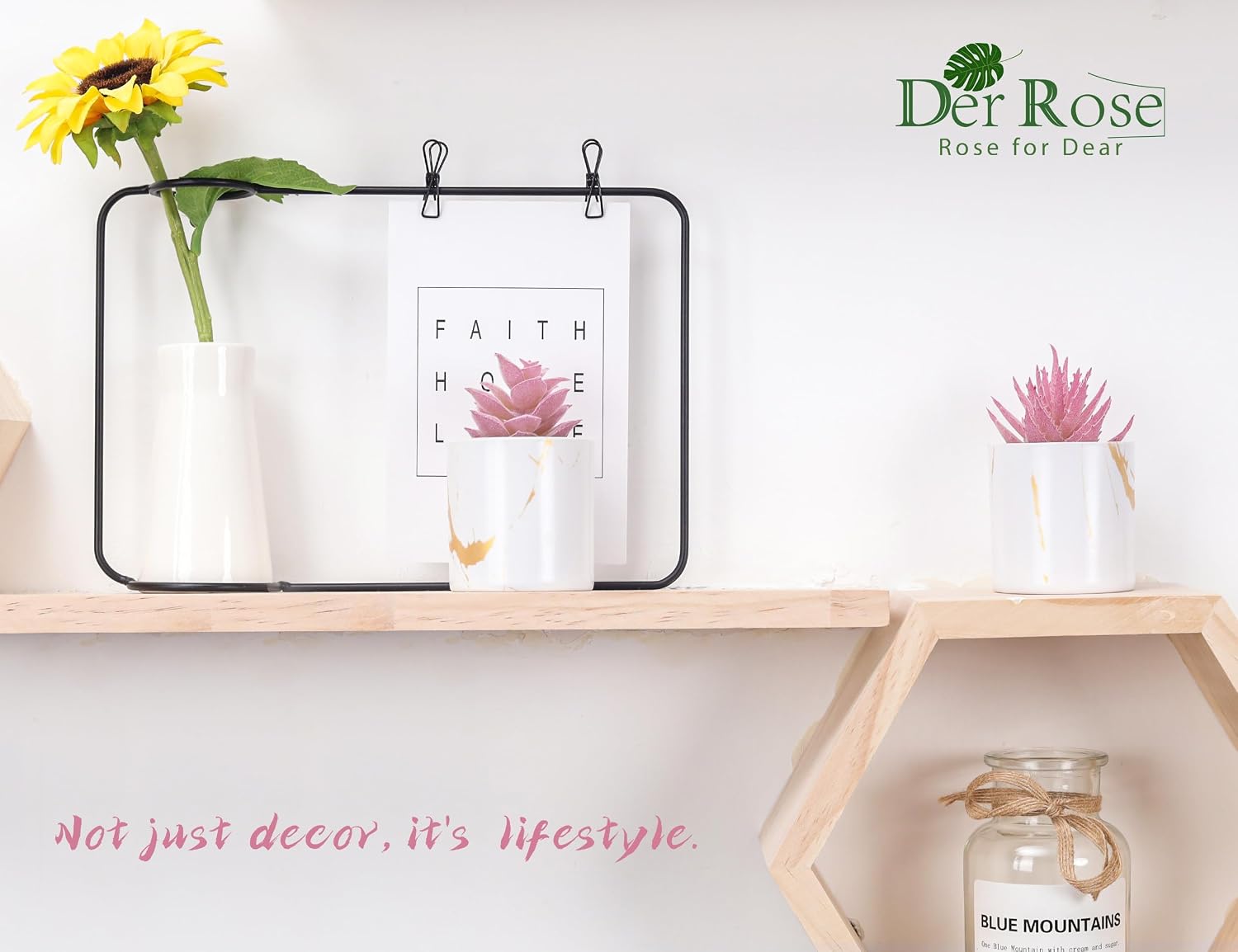 Der Rose Set of 2 Succulents Plants Artificial Mini Fake Succulents Plants for Office Desk Accessories for Women Pink Home Vanity Decor