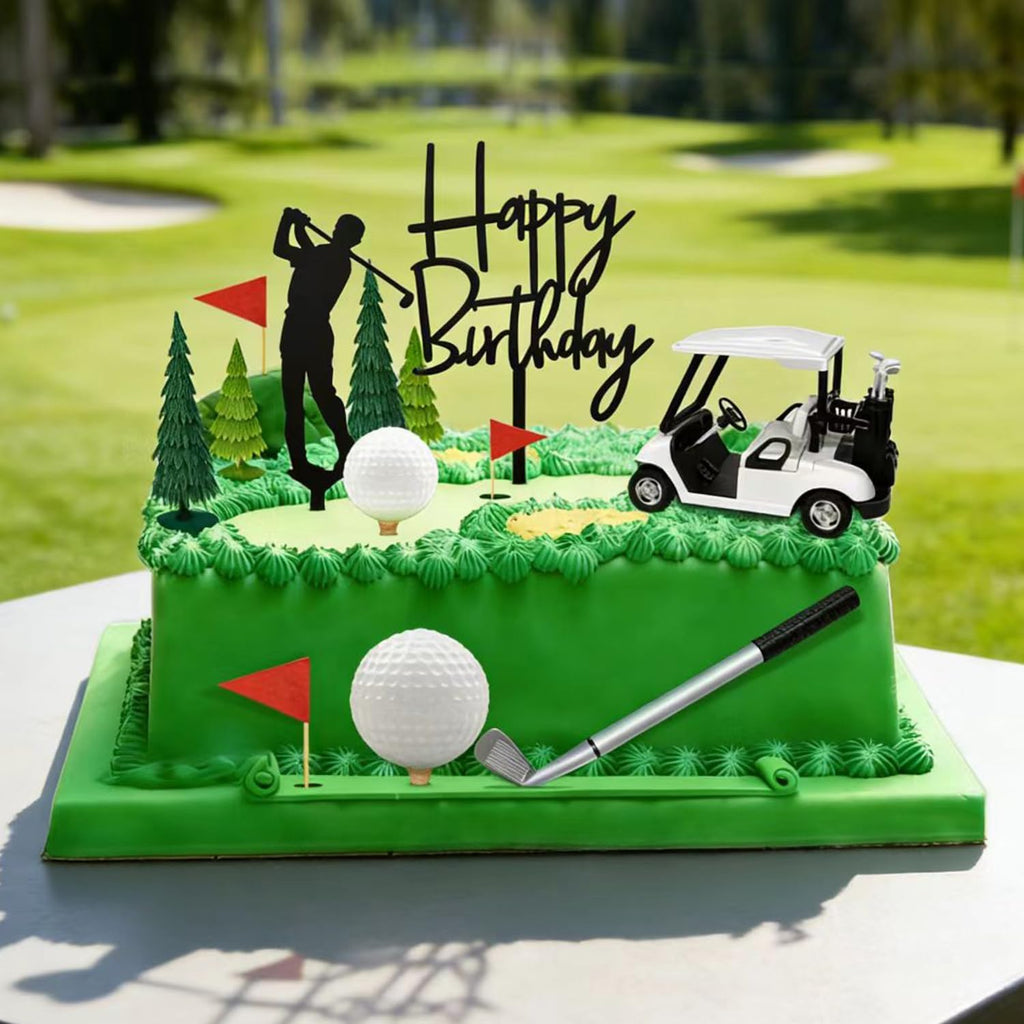 15Pcs Golf Theme Cake Topper Decorations Happy Birthday Cake Decorations with Golf clubs, Mini Cart, Ball, Green Tree, Red Flag Cupcake Topper for Birthday, Father's Day Party Decor Supplies