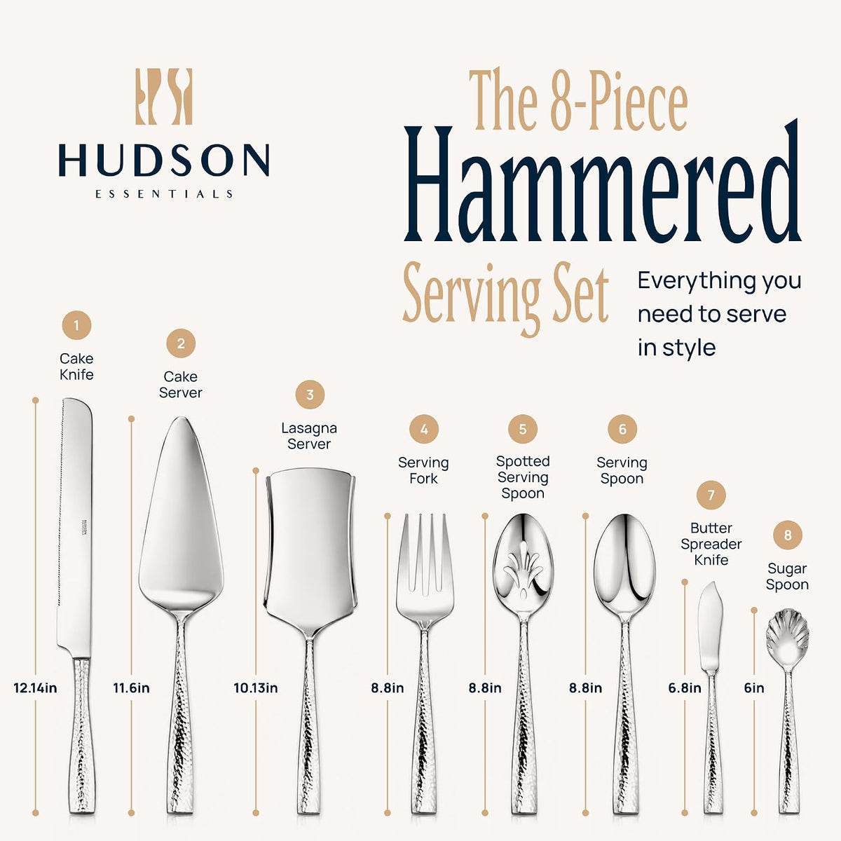 Hudson Essentials Hammered 18/10 Stainless Steel Hostess Serving Utensil Set,...