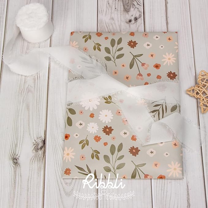 Ribbli White Chiffon Ribbon - 1.5 inch x 30 Yard Handmade Silk, Fringe Chiffon for Wedding Invitations, Gift Wrapping, Bridal Bouquets, Flower Arrangement