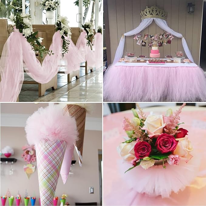 Light Pink Tulle Fabric Rolls 54 Inch by 20 Yards Tulle Bolt Spool for Wedding Decorations DIY Tutu Baby Shower Table Skirt Ceiling Decor Birthday Party Craft Supplies