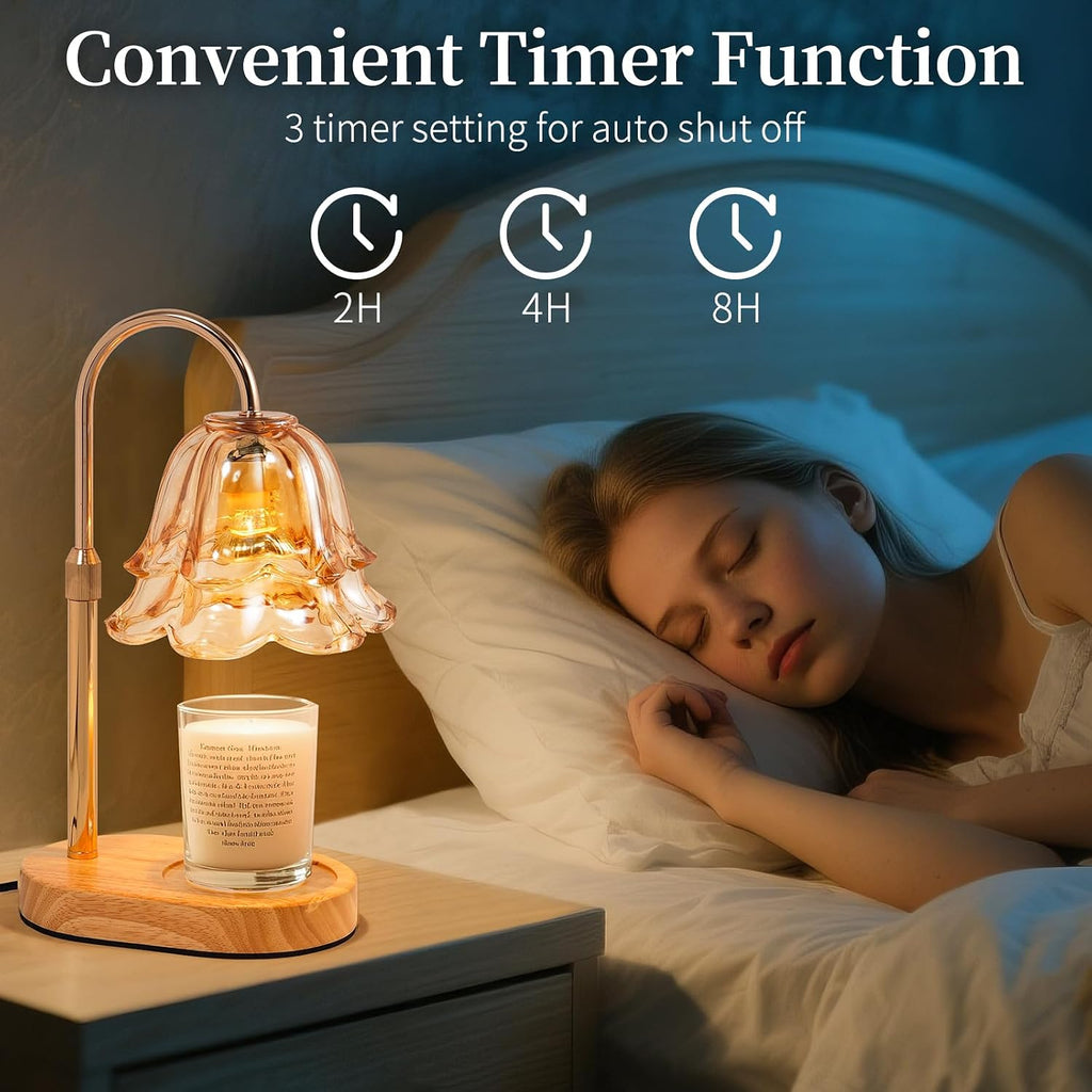 Flower Candle Warmer Lamp with Timer - Dimmable Electric Candle Lamp, Birthday Gifts for Women Mom, House Warming Gifts New Home Decor, Adjustable Wax Wamer Light for Jar Candles