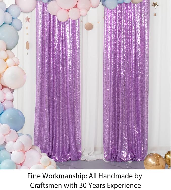 ShinyBeauty Sequin Curtains 2 Panels Sparkling Lavender Glitter Photo Backdrop - 2FT x 8FT Shimmer Backdrop for Wedding Party Baby Shower Birthday Stage Decorations -1011E