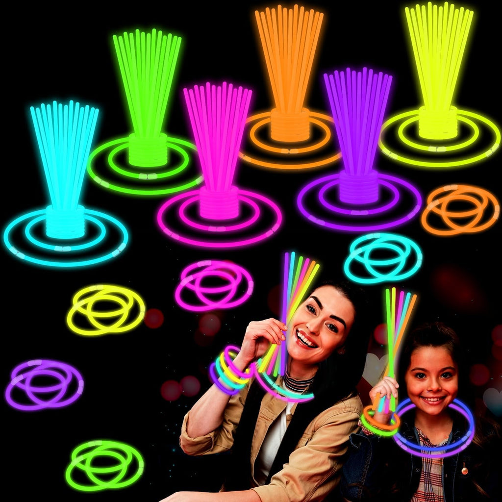 Glow Sticks Party Pack 8"-50, Light up Bracelets & Necklaces Accessories for Kids, 250th Anniversary 4th of July Neon Glow in the Dark Party Favor Supplies Decoration for Camping Wedding Dance Parade