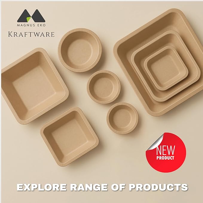 magnus EKO Kraftware | 6 Inch Square Plates 50 Pcs | Disposable Plates | Like Bamboo Plates For Appetizer & Desert | Eco Friendly, Compostable & Biodegradable plates for Catering, Weddings, Parties
