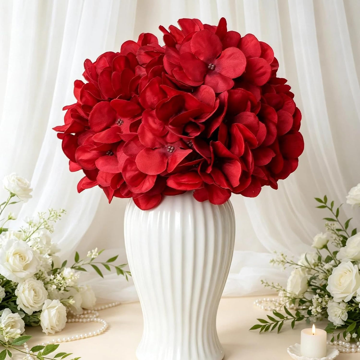 Red Hydrangea Artificial Flowers Silk Hydrangeas Bulk 104 PCS
