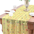 Joanlody 3pcs Yellow Embroidery Daisy Fall Thanksgiving Table Runner Florals Seasonal Tulle Table Runner Holiday Kitchen Dining Table Decoration Wedding Party