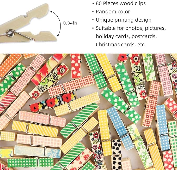 80 Pieces Colorful Painted Wood Clothespins for Craft Mini Photo Clips Wooden Clothespin Small Clothes Pins for Photos Pictures Display Wooden Clothe Photo Paper Peg Decorative Clothespins for Wedding