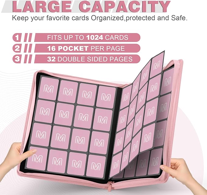 Premium Card Binder 16 Pocket,Trading Card Binder Holds up to 1000+Cards Sturdy Card Collection Album, Card Holder Folders for MTG, TCG, Game Cards & Sports Cards