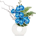 Briful Orchid Fake Flowers 16.1'' Blue Artificial Orchid Silk Flowers with Vase Faux Orchid Arrangement for Home Office Bathroom Desk Modern Decoration
