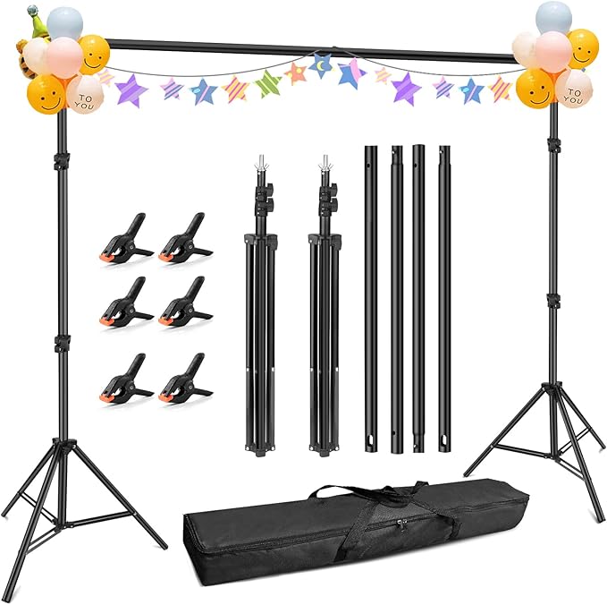 Hemmotop Photo Backdrop Stand, 10x7 ft Background Stand for Photoshoot, Adjustable Backdrops Support kit with Carry Bag for Parties, Photography, Projector Screen, Wedding, Decoration, Balloons