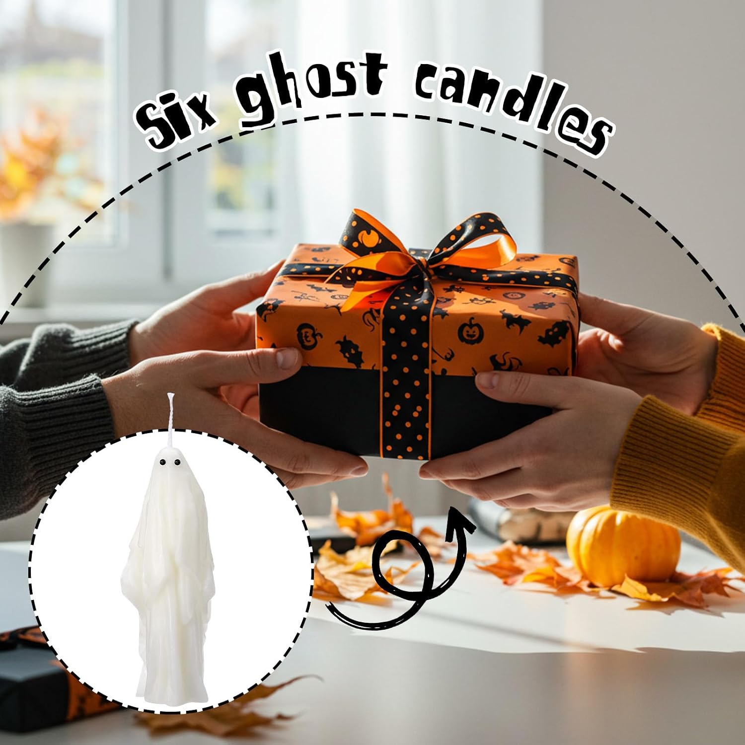 Syhood 6 Pcs Halloween Ghost Candles Gothic Spooky Ghost Taper Candles Soy Wax Gifts for Boo Basket Stuffers Halloween Room Table Indoor Decoration