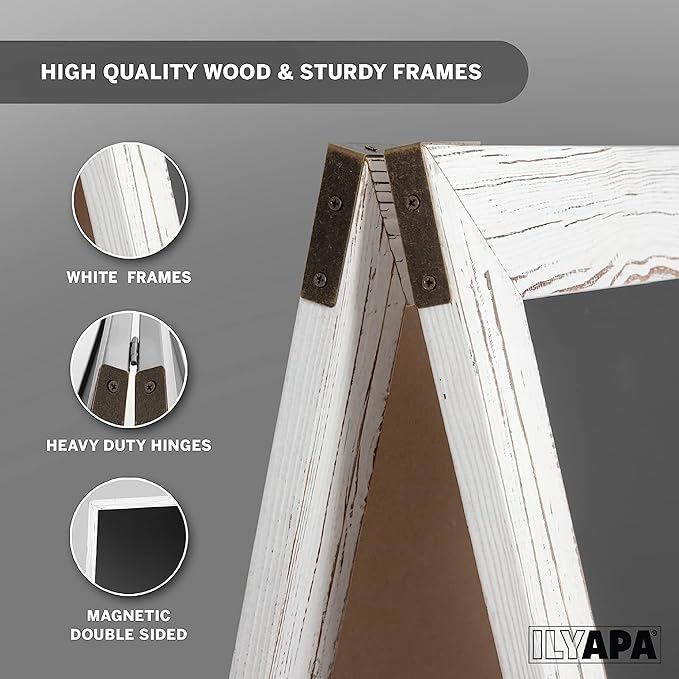 Ilyapa A-Frame Chalkboard Sidewalk Sign - 58 x 27 inches, Folding Standing Sandwich Sign – White Menu Display for Restaurant, Business, or Weddings