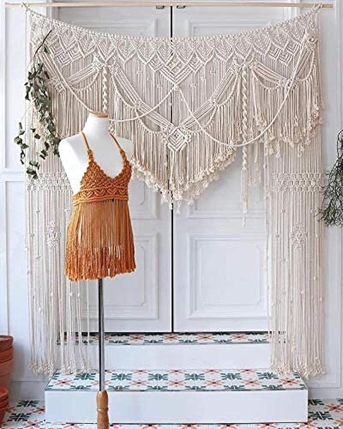 S.N.HANDICRAFTS Macrame Large Curtain Bohemian Boho Decoration Backdrop Wedding Wall Hanging (75X85)