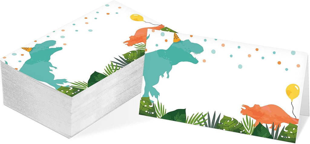 Table Place Card, Dinosaur Themed Tent Style Cards, Pack of 25 Half-Fold Reception Place Card, Green Blue Dino Food Labels, Perfect for Baby Shower, Dinosaur Birthday Party C07