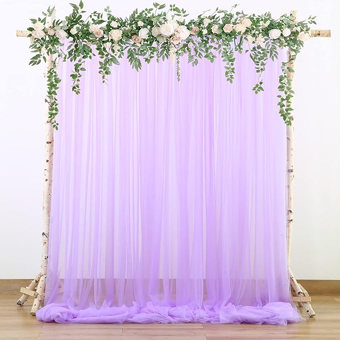 Lavender Tulle Backdrop Curtains for Parties Baby Shower Birthday Wedding 10ft X 8ft Sheer Backdrop Curtains for Butterfly Elephant Memaid Photoshoot Decorations