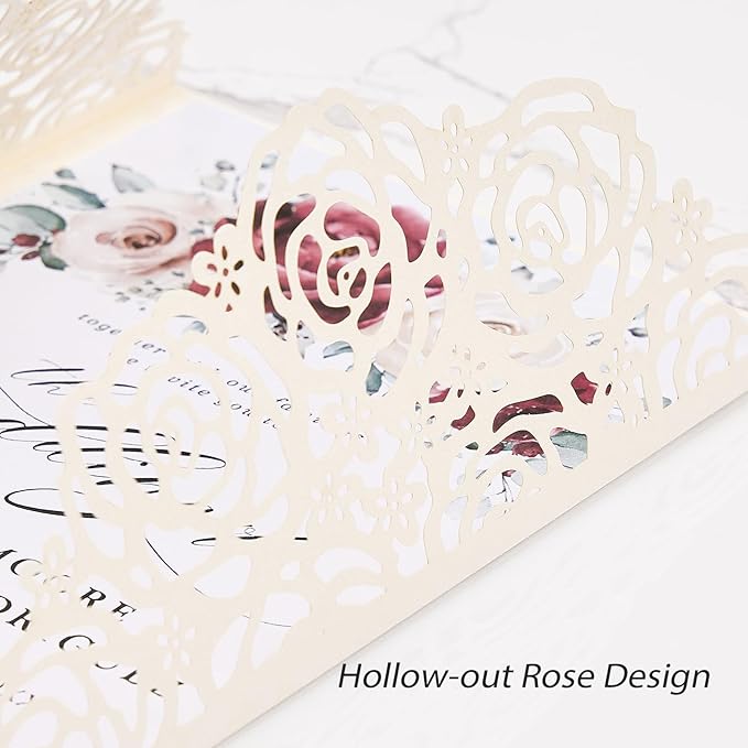 Wedding Invitations Ivory 50 Pack - Butterfly Laser Cut Invitation Sleeves with Blank 250GSM Pearlescent Paper Insert Make Your Own Party Invitations Wedding Quinceanera Bride Shower